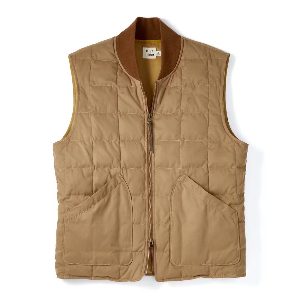 Flint And Tinder Caliber Vest Puffer Duck Down Feathers Field Tan Size Large